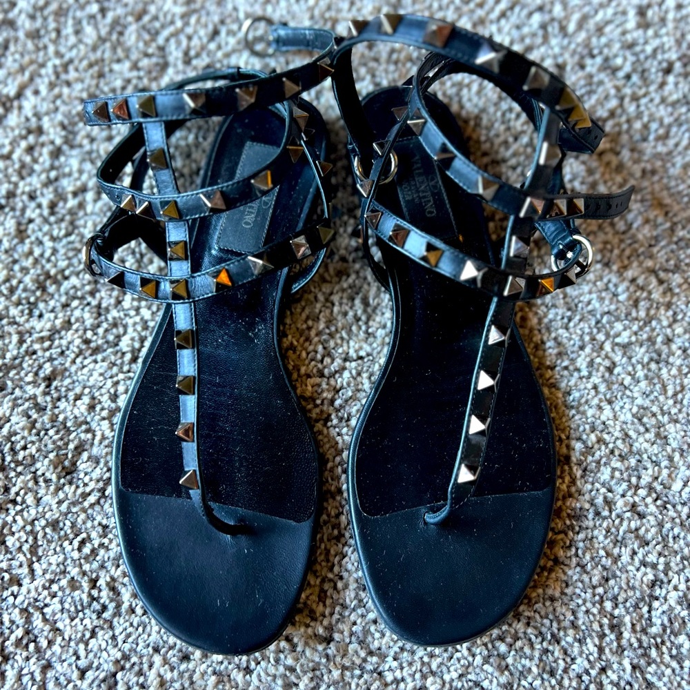 Valentino Sandals, Black with studs, size 37.5 (7 1/2)